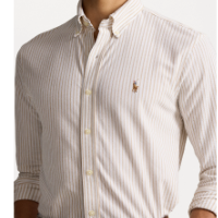 Polo Ralph Lauren icon logo custom fit stripe oxford shirt in beige /white (Authantic)